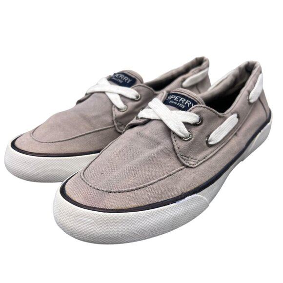Sperry Top Sider Pier Boat Gray Nautical Canvas Shoes Size 6 Preppy Old Money - Picture 4 of 10